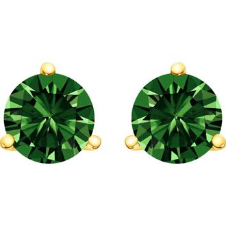 House of Brilliance 14K Gold 1.00 Cttw 3-Prong Martini Set Lab Grown Green Diamond Solitaire Stud Earrings in Yellow at Nordstrom