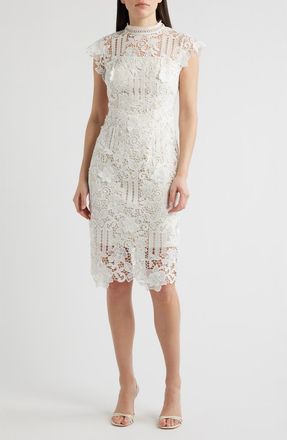 Eliza J Floral Appliqu&eacute; Lace Sheath Dress in Ivory at Nordstrom, Size 10