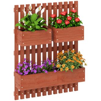OUTSUNNY Wooden Garden Planters With Trellis Wall-mounted Raised Garden Bed - Brown | TJ Hughes