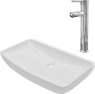 vidaXL Vidaxl - Lavabo de baño rectangular con grifo mezclador cerámica blanco