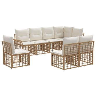 vidaXL Conjunto De Sof&aacute;s De Exterior 8 Pcs Natural Y Crema Poli&eacute;ster Vidaxl