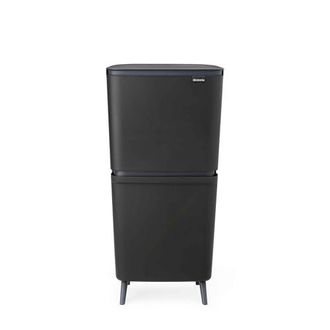 Brabantia Sortup Hi 10+10+25l Cubo De Basura Cocina (dark Grey), Papelera Reciclaje Con Cubos Extra&iacute;bles, Cubo De Basura Reciclaje Alto Y Estrecho, Con Tapa De 