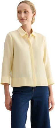 Hobbs London Nita 3/4 Sleeve Button Up Linen Shirt in Soft Yellow at Nordstrom, Size 16