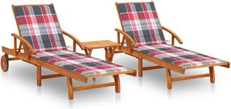 vidaXL Vidaxl - Tumbonas Con Mesa Y Cojines 2 Uds Madera Maciza De Acacia