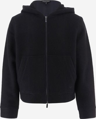 Emporio Armani wollen en katoenen jas met capuchon en ritssluiting