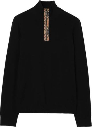 Burberry Check Trim Wool Half-zip Sweater, Size Small