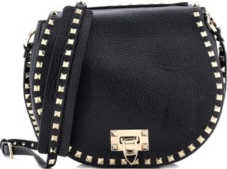 Valentino Garavani Rockstud Flip Lock Saddle Bag Leather Small crossbody bag - Zwart