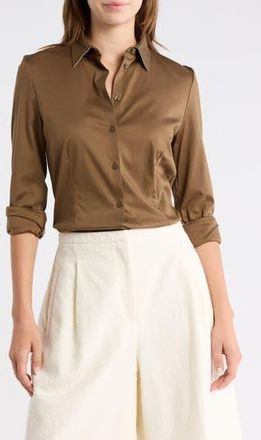 BOSS Birdie Tuesday Cotton Button-Up Shirt in Open Brown at Nordstrom Rack, Size 10