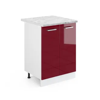 Vicco Mueble Bajo De Cocina R-line, Rojo Burdeos Alto Brillo, 60 Cm, Et M&aacute;rmol, Vicco