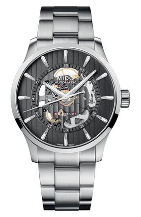 Mido Multifort Skeleton Vertigo Bracelet Watch, 42mm in Anthracite at Nordstrom