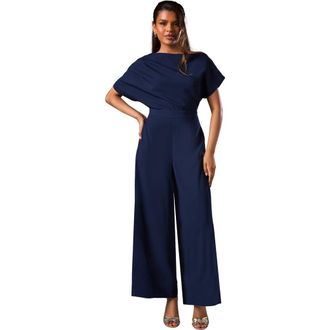 Coast Petite Pleat Off The Shoulder Jumpsuit in Navy at Nordstrom, Size 0P