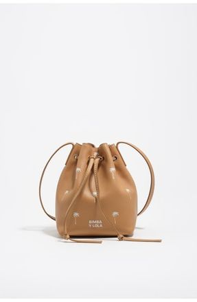 Bimba & Lola Small Palms print leather Carlino bucket bag in Hazelnut at Nordstrom