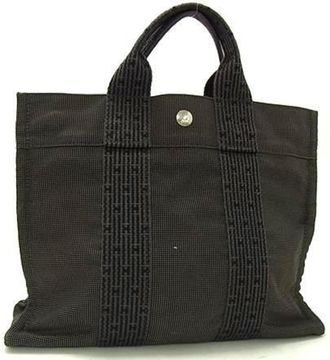 Herm&egrave;s Gray Canvas Handbag Shoulder Bag Tote Bag (Pre-Owned)