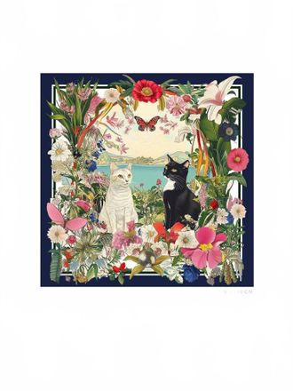 Vilagallo Womens Dos Gatos Silk Scarf In Multicolored
