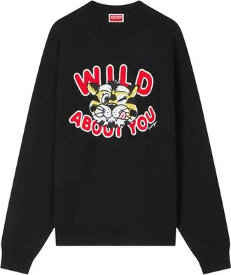 Kenzo Wild Tiger Jumper - Heren - Ronde hals truien - Zwart - L - Katoen - Truien & Vesten