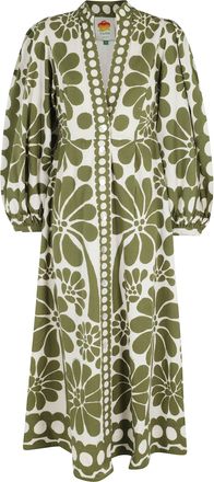 Farm Rio Green Palermo Deep V-Neck Rayon Maxi Dress