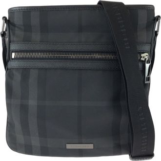 Burberry Black Gray Nylon Leather Messenger Bag Shoulder Bag (Pre-Owned)