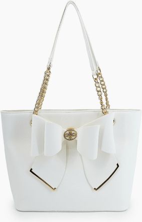 Like Dreams Womens Aubrey Bow Vegan Tote Bag In White