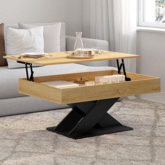 IDMarket Mesa De Centro Rectangular Con Tablero Elevable De Madera Alicia Y Base Negra