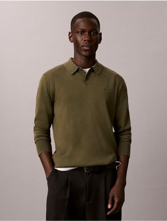 Calvin Klein Mens Extra Fine Merino Blend Polo Sweater - Green - 2XL
