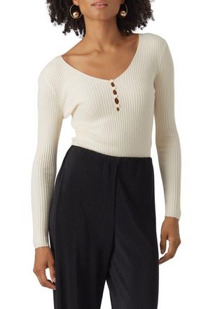 Vero Moda Karis Button Rib Top in Birch at Nordstrom, Size Large