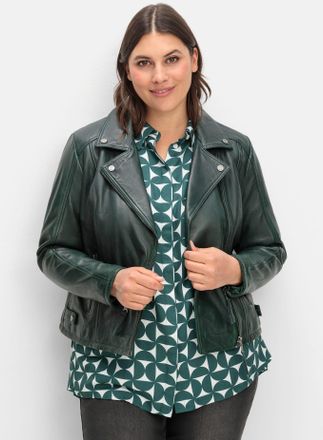 Sheego Lederjacke SHEEGO, Damen, Gr. 40, gr&uuml;n (tiefgr&uuml;n), 100% Lammnappaleder, unifarben, Jacken Lederjacke