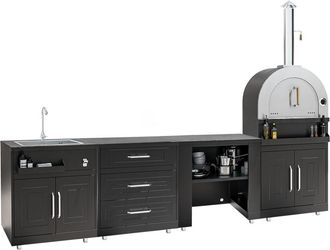 Oviala Cocina exterior de 4 elementos con horno para pizzas