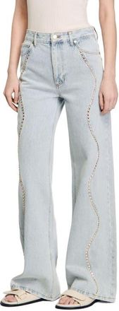 Sandro Jeans with rhinestone stripes in Light Bu Jean at Nordstrom, Size 40 Eu