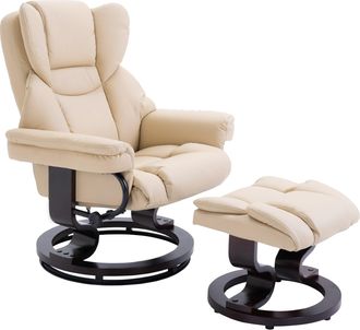 HOMCOM PU Leather Manual Reclining Armchair Footstool Set Padded Seat Cream | TJ Hughes
