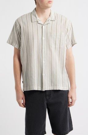Obey Evans Stripe Camp Shirt in Moss Green Multi at Nordstrom, Size Xx-Large
