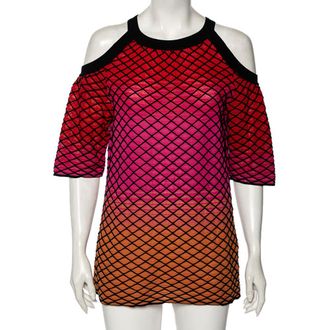 M Missoni Multicolor Textured Knit Cold Shoulder Top