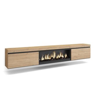 Skraut Home Mueble tv efecto madera roble 267x35x45cm chimenea efecto fuego