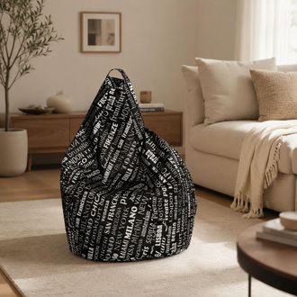 Talamo Italia Dmora Pouf Avec Lettrage Fantaisie, Noir Et Blanc, Dimensions 80 X 120 X 80 Cm