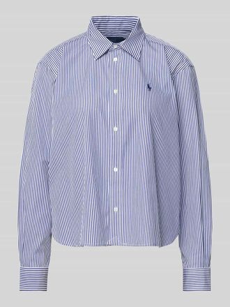 Polo Ralph Lauren Crop Boxy Fit Hemdbluse mit Logo-Stitching in Royal, Gr&ouml;&szlig;e L