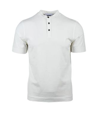 Alpha Studio White Cotton Elastane Serafino T-shirt