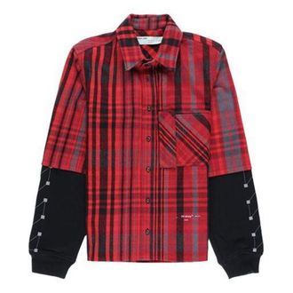 Off-white Jersey Sleeve Checked Shirt Red Black OMGA083E19E230102010