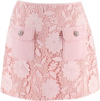 Self Portrait Pink Guipure Lace Mini Skirt Size XS