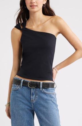 BP. Stretch Cotton One-Shoulder Tank in Black at Nordstrom, Size Xx-Small