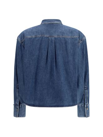 Brunello Cucinelli Womens Denim Shirt With Jewel Details Blue Vintage Cotton