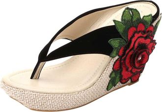 Generic Womens Mules with Heel Flip Flop, Womens Platform Toe Separator Sandals, Flowers Flip Flops, Non-Slip Slippers, Summer Slippers, Wedge Heel Summer Sho