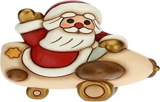 Thun Soprammobile Babbo Natale su Aeroplano - Decorazioni Natale Casa - Formato Grande - Ceramica - 10,5 x 9,5 x 10,5 h cm - Thun