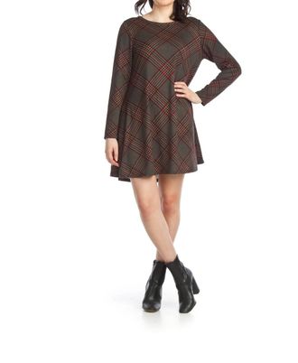 Papillon Plaid Knit A-Line Sweater Dress With Pockets In Grey