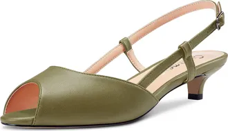 Castamere Women Low Kitten Heel Peep Open Toe Slip-on Slingback Sandals Casual Dress 3 CM Heels Olive Green 8.5 UK