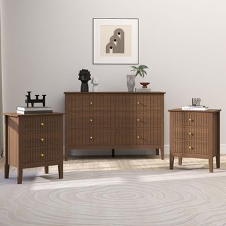 Melody Maison Large Chest Of Drawers & Pair Of Bedside Tables - Hales Dark Wood Range in Brown
