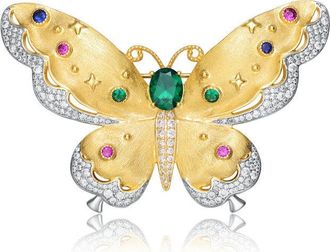 Rachel Glauber Two-Tone with Colored Cubic Zirconia Butterfly Pin