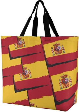 Generic Spain Flag Or Banner Reusable Shopping Bags One Shoulder Grocery Tote Bag Waterproof Big Purse for Work Travel