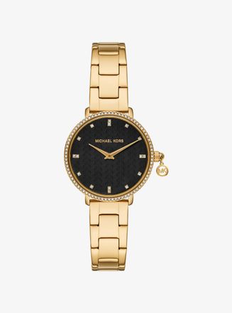 Michael Kors Mini Pyper Pav&eacute; Gold-Tone Watch