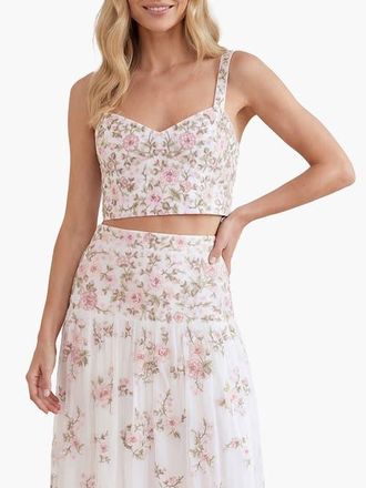 Needle & Thread Eden Rose Sweetheart Crop Top in Swan White/multi at Nordstrom, Size 10