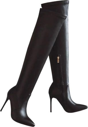 Generic Womens Casual Over Knee Boots Elastic Pointed Toe Thin Heel Long Zipper Winter Office Boot