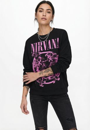 Only Carmakoma Sweatshirt ONLY CARMAKOMA CARHAVEN L/S O-NECK SWEAT LC JRS, Damen, Gr. M, schwarz print:face, Sweatware, Obermaterial: 60% Baumwolle, 40% Polyester, b